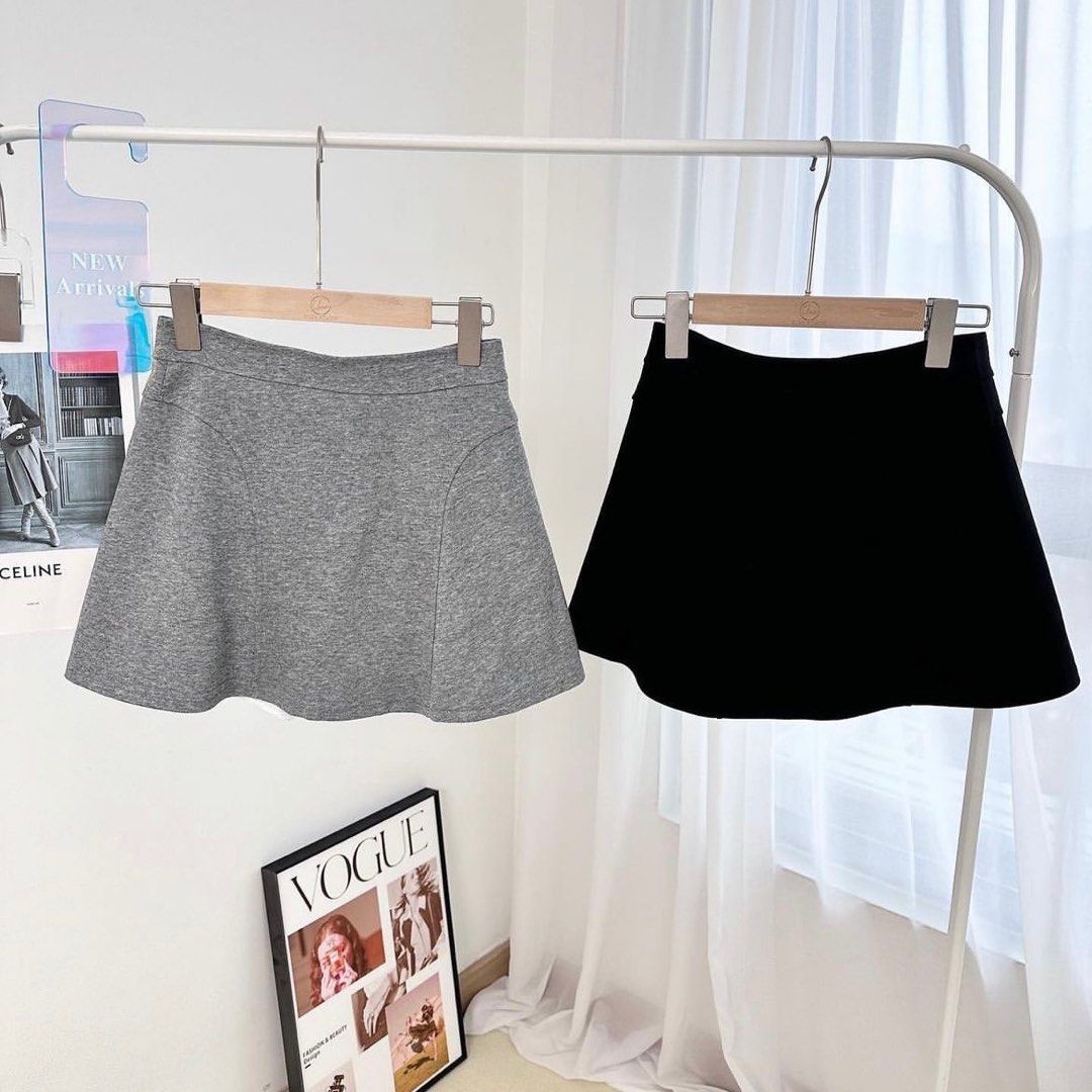 Black A line high waist flare cute casual skirt