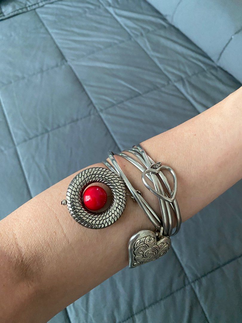 Red coral and outlet silver cuff bracelets