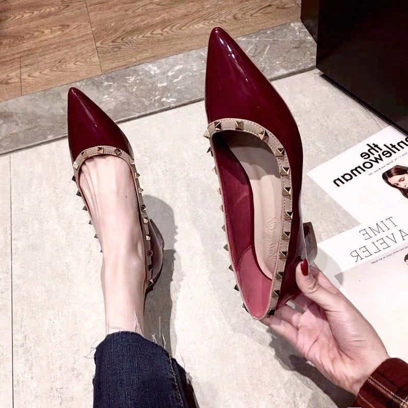 Red store studded shoes