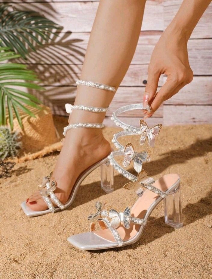 Sandals Women Peep Toe Transparent Shoe Lace Super High Heels Diamond  Butterfly Sexy Stilettos - Walmart.com