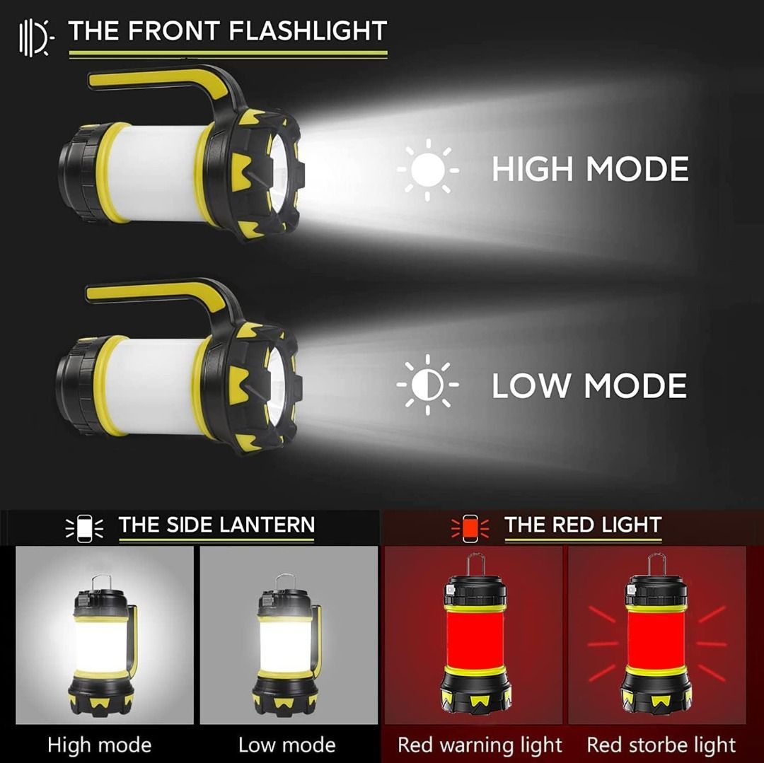 Camping Lantern, Outdoor Led Camping Lantern, Rechargeable Flashlights with  1000LM, 6 Modes, High Power Bank, IPX5 Waterproof Portable Emergency Camping  Light for Fishing, Hiking, Reading, Sports Equipment, Hiking & Camping on  Carousell