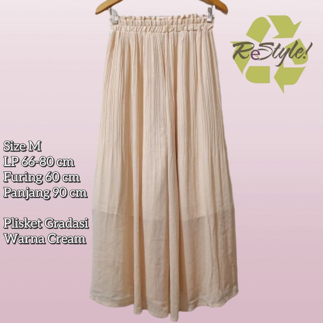Celana Wanita Kulot Plisket Import Jepang Cream Preloved Size M Pleated  Culottes