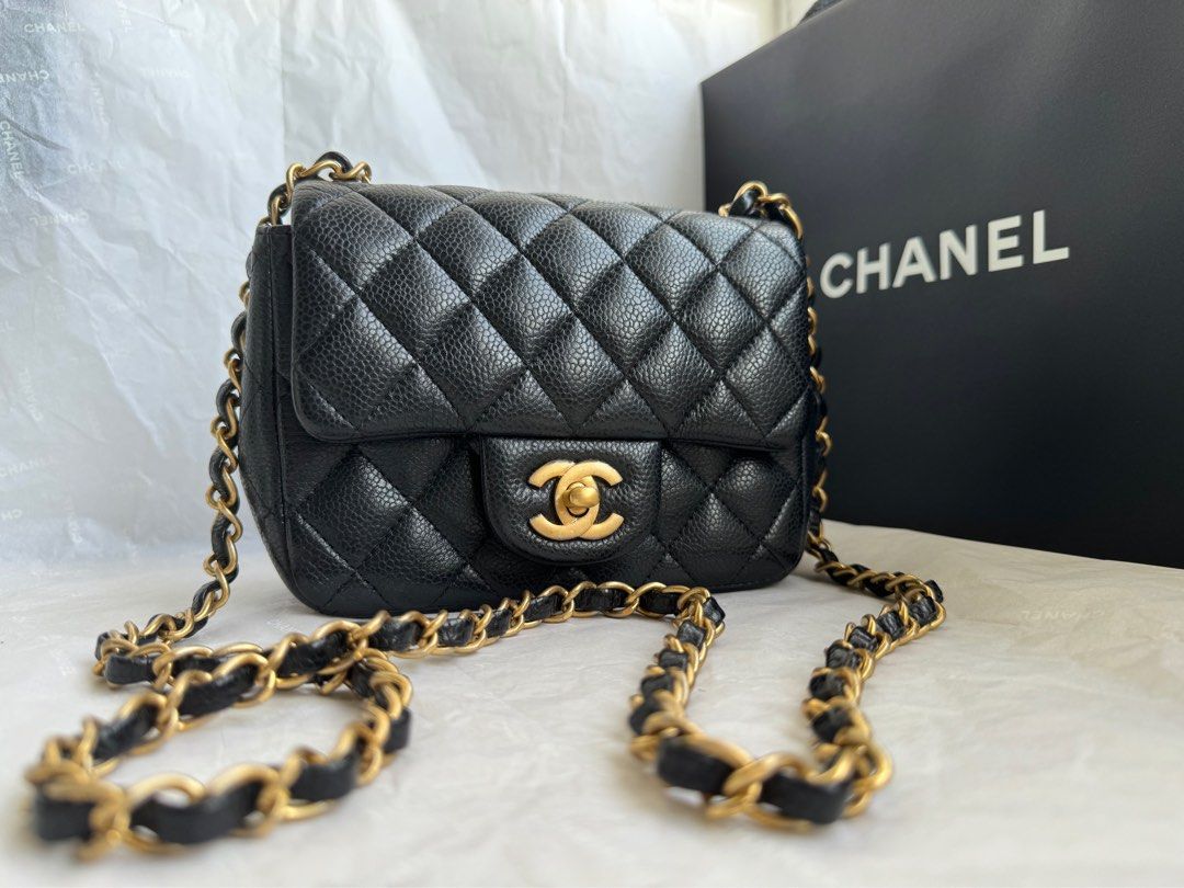 Chanel mini square caviar on sale black