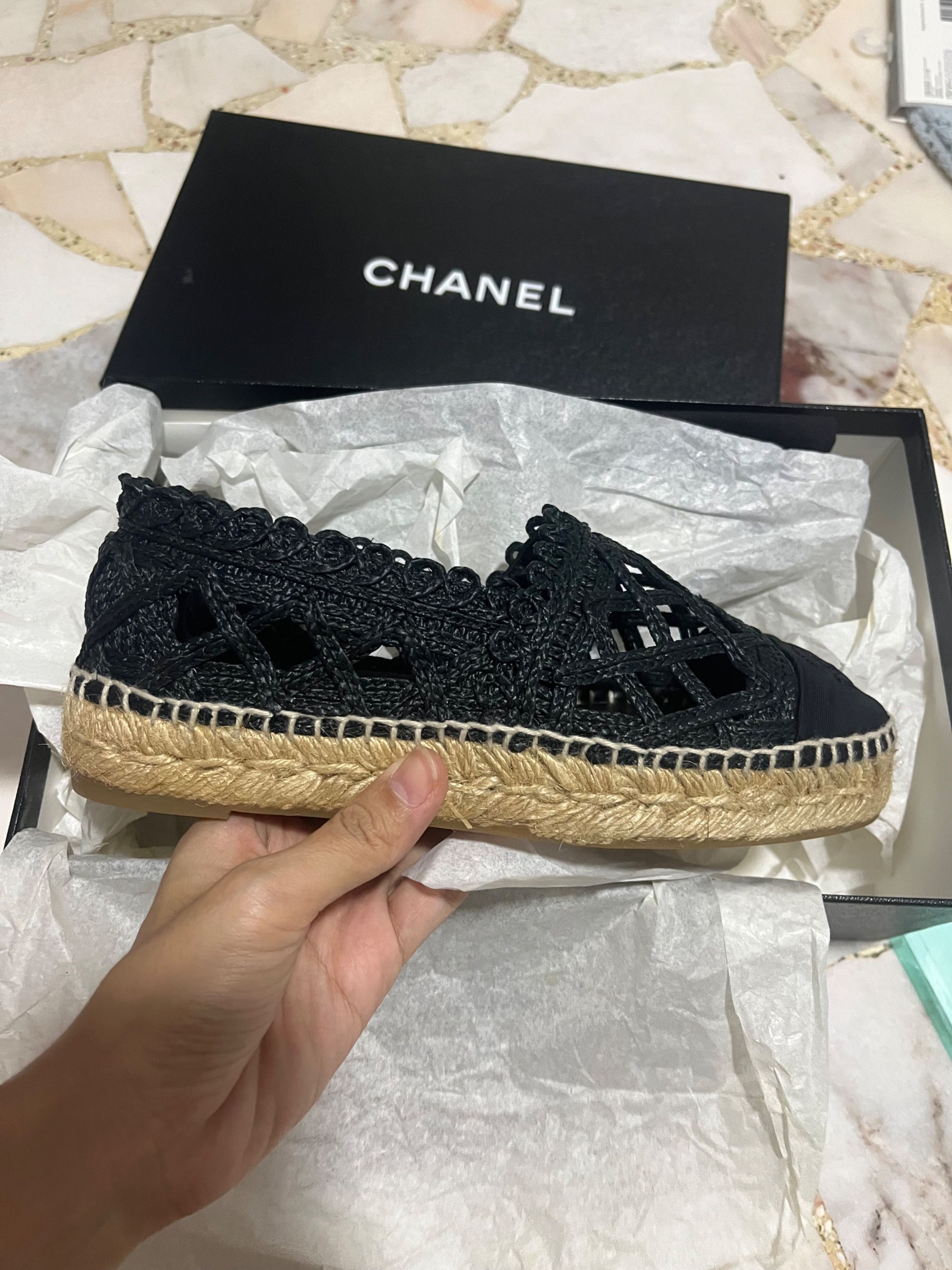 Chanel lace espadrilles hot sale