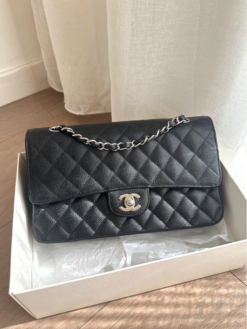 Chanel Medium Vintage Classic Flap Caviar in Silver Hardware
