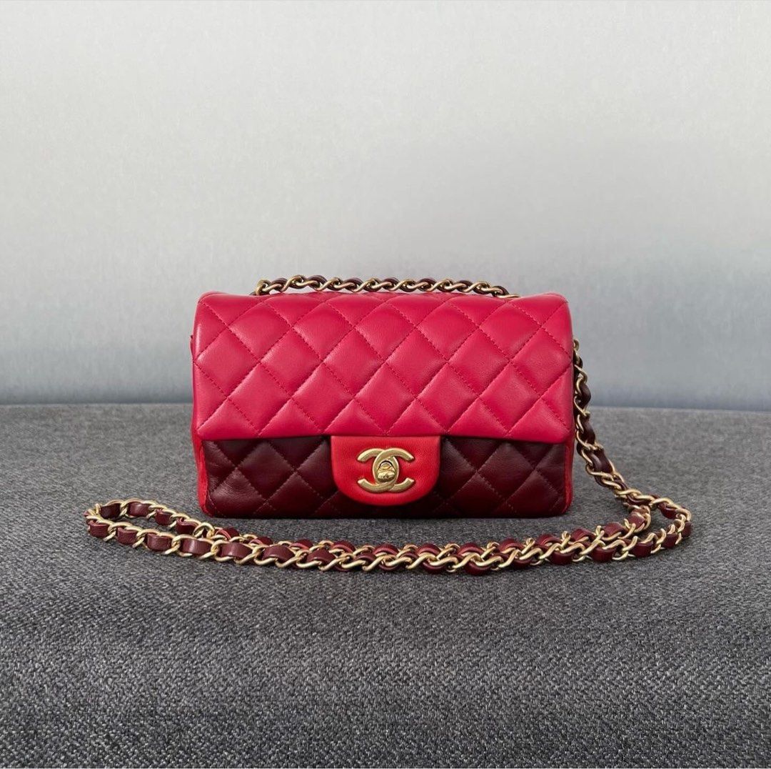 Chanel Mini Rectangular Flap Lambskin Tri color Red Mghw Luxury