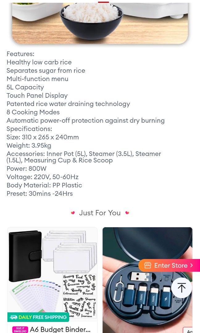 Cherry Low Carb Rice Cooker, TV & Home Appliances, Other Home