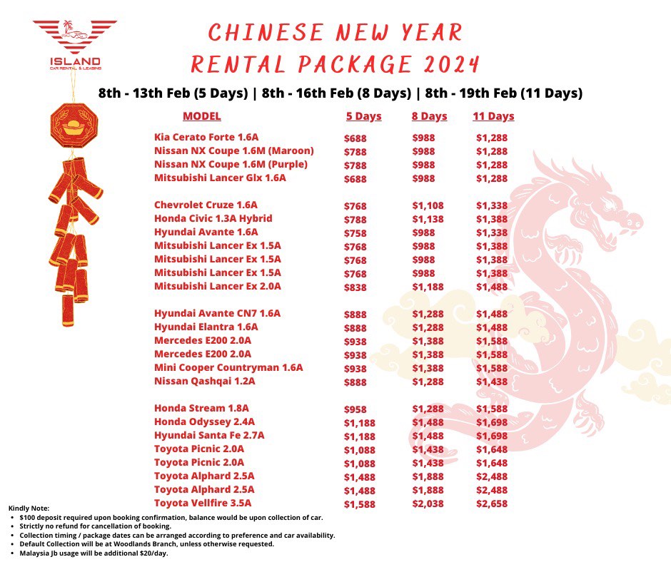 chinese new year car rental package 2025 singapore