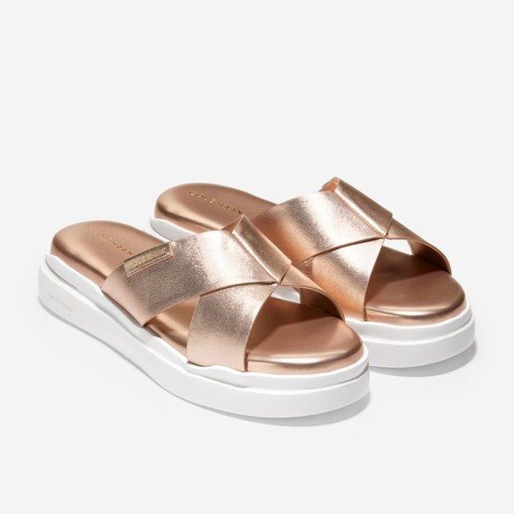 Gold outlet leather slides