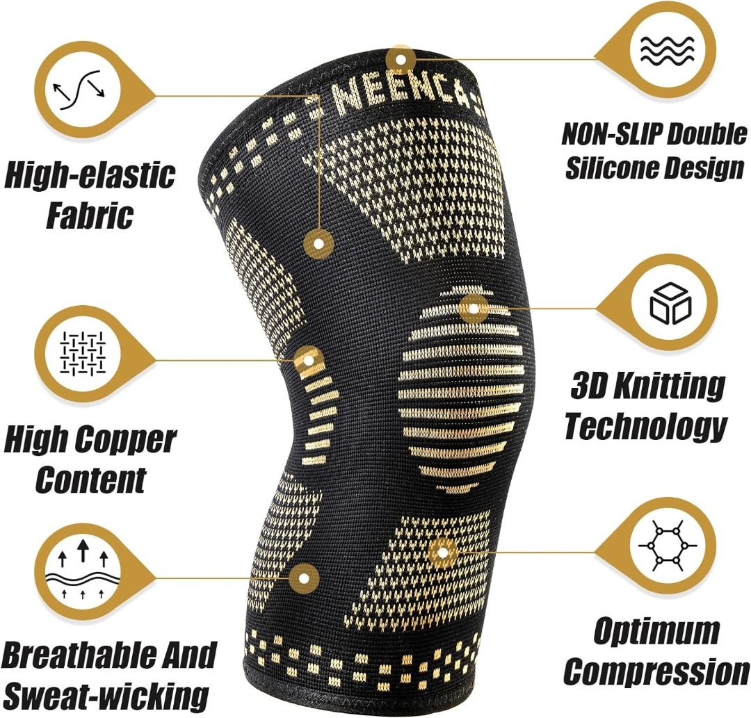 Copper Knee Sleeves (Pair), Professional Knee Brace with Copper Ions  Infused Fiber Technology, Premium Compression Support for Knee Pain, Sports,  Workout, Arthritis, ACL, Joint Pain Relief APJT0646, Sports Equipment,  Other Sports Equipment
