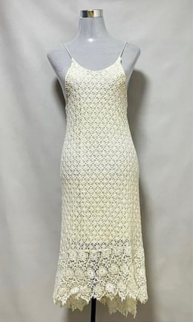 Cream and Black Checkered Crochet Mini Dress