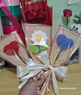 Crochet Mini Flower/Heart and Satin Ribbon flower