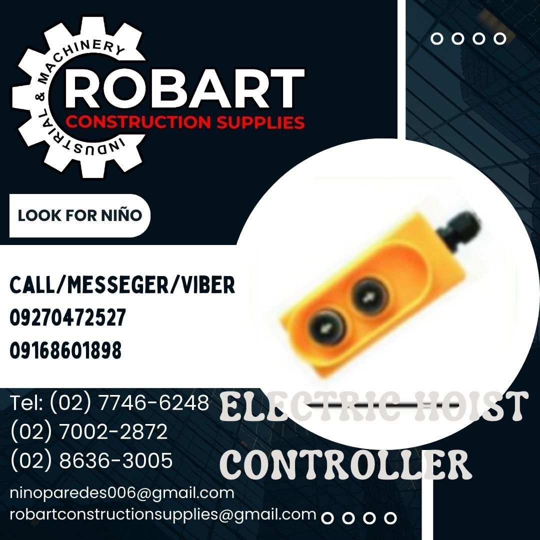 ELECTRIC HOIST CONTROLLER (Category: Construction Tools & Equipment) located in Manila. Submitted by ninoparede24925 (Listing ID 1278698192, Image 1). Description: ELECTRIC HOIST CONTROLLER 1,000KG - - FOR INQUIRES: 𝓟𝓵𝓮𝓪𝓼𝓮 𝓬𝓪𝓵𝓵 :09270472527 09168601898 Look for:Niño Paredes Tel: (02) 7746-6248 (02) 7002-2872 (02) 8636-3005 𝑴𝒂𝒏𝒊𝒍𝒂 𝑶𝒇𝒇𝒊𝒄𝒆: 1405 𝒀𝒖𝒔𝒆𝒄𝒐 𝒔𝒕 𝑺𝒕𝒂 𝑪𝒓𝒖𝒛. 𝑴𝒂𝒏𝒊𝒍𝒂 #RobartConstructionSupplies #Constr