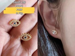 Evil Eye Stud Earrings in 18Karat Saudi Gold