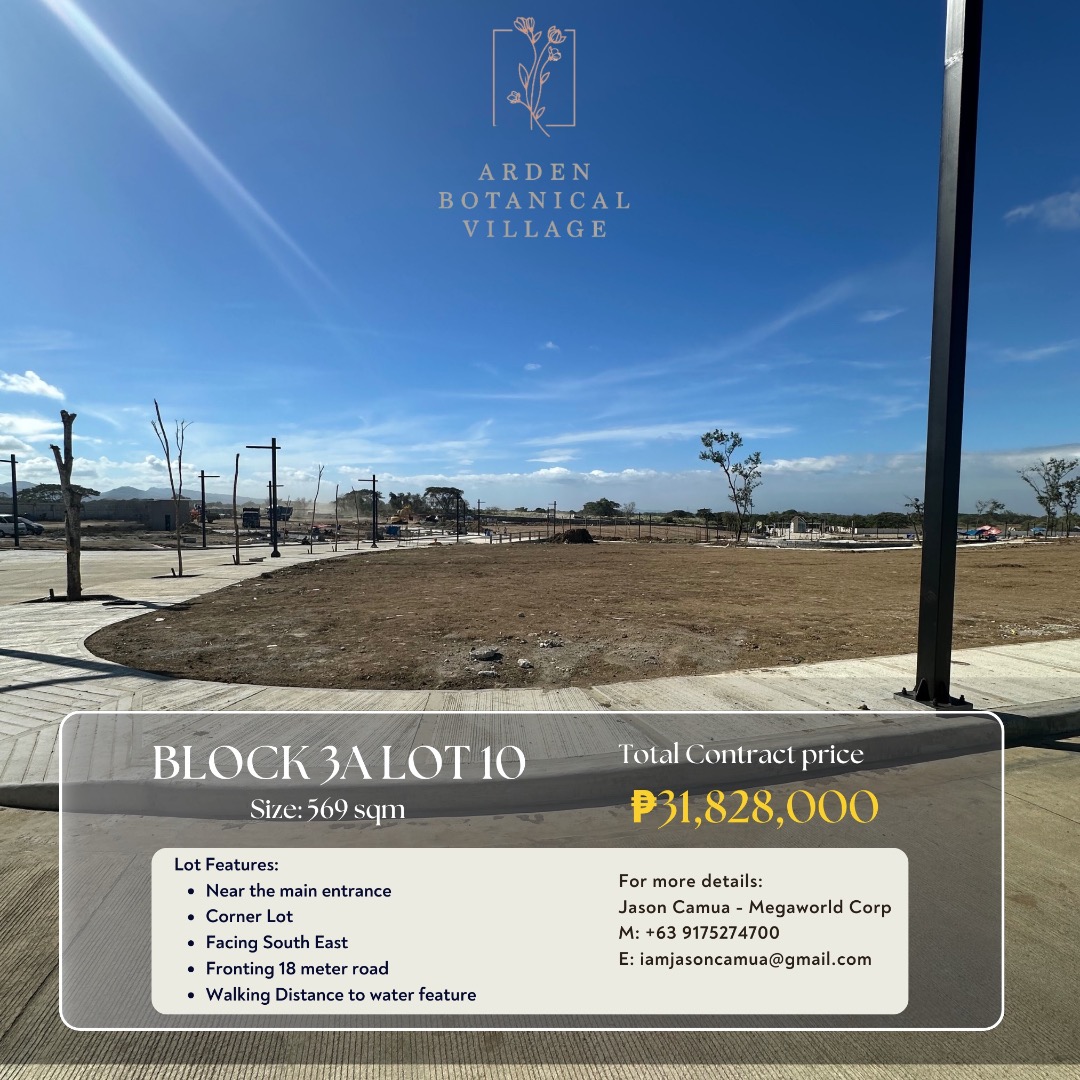 FOR SALE Prime Corner Residential Lot in Arden Botanical Village by
