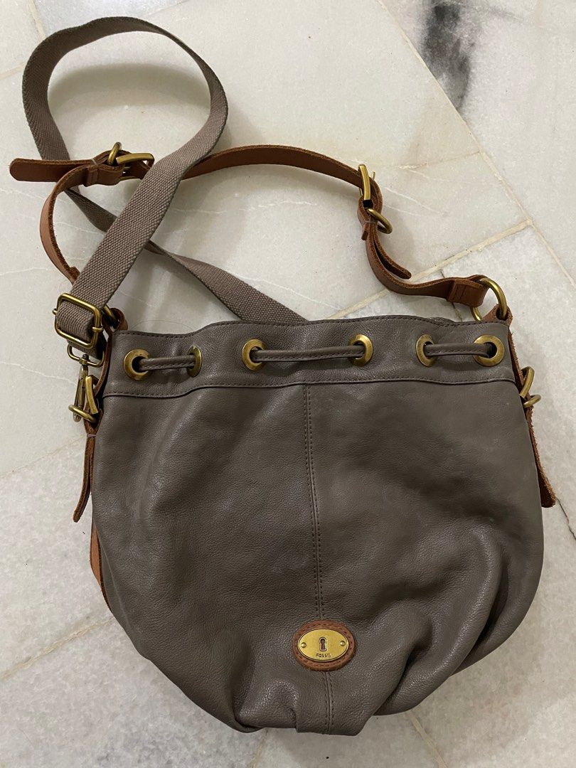 Fossil Leather & Black Fabric Satchel Purse Handbag 6