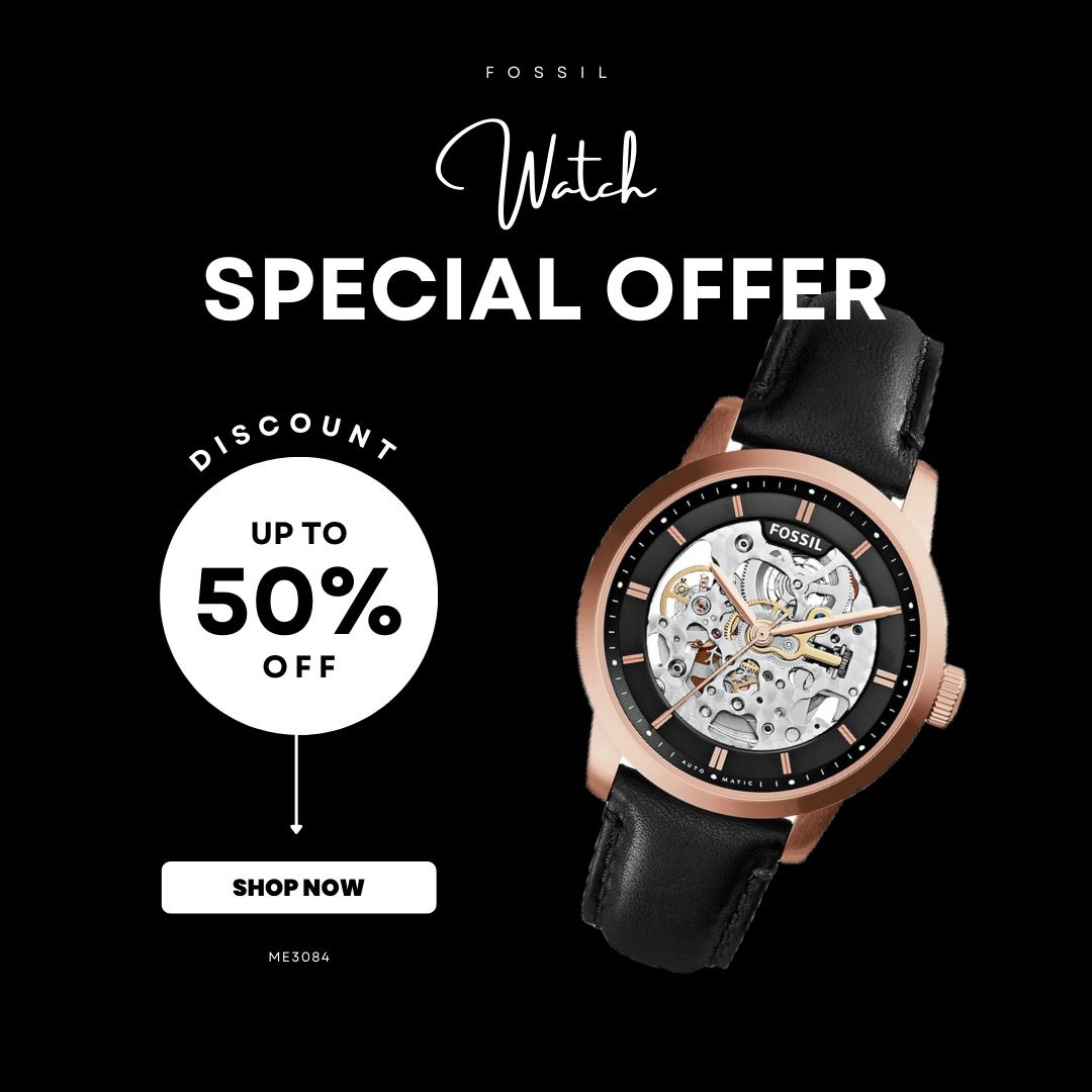 Free Shipping Fossil Automatic Black Leather Men s Watch