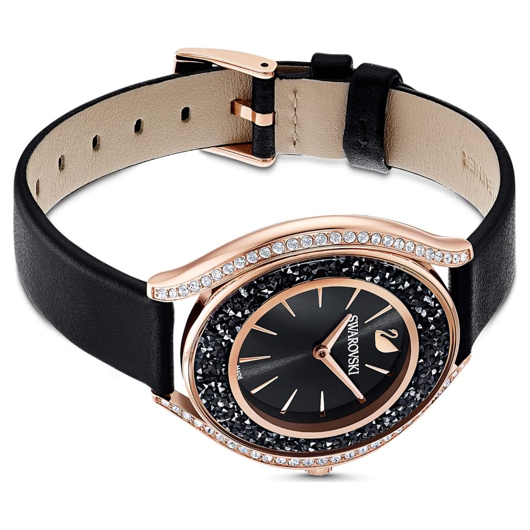 Ready Stock Original Swarovski Leather Women s Watch Crystalline Aura 5558634 Black Jam tangan Wanita