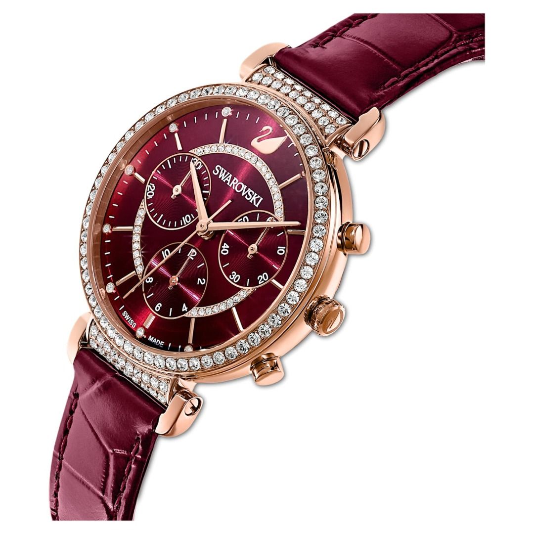 Free Shipping Swarovski Leather Women s Watch Passage Chrono 5580345 Red Jam tangan Wanita