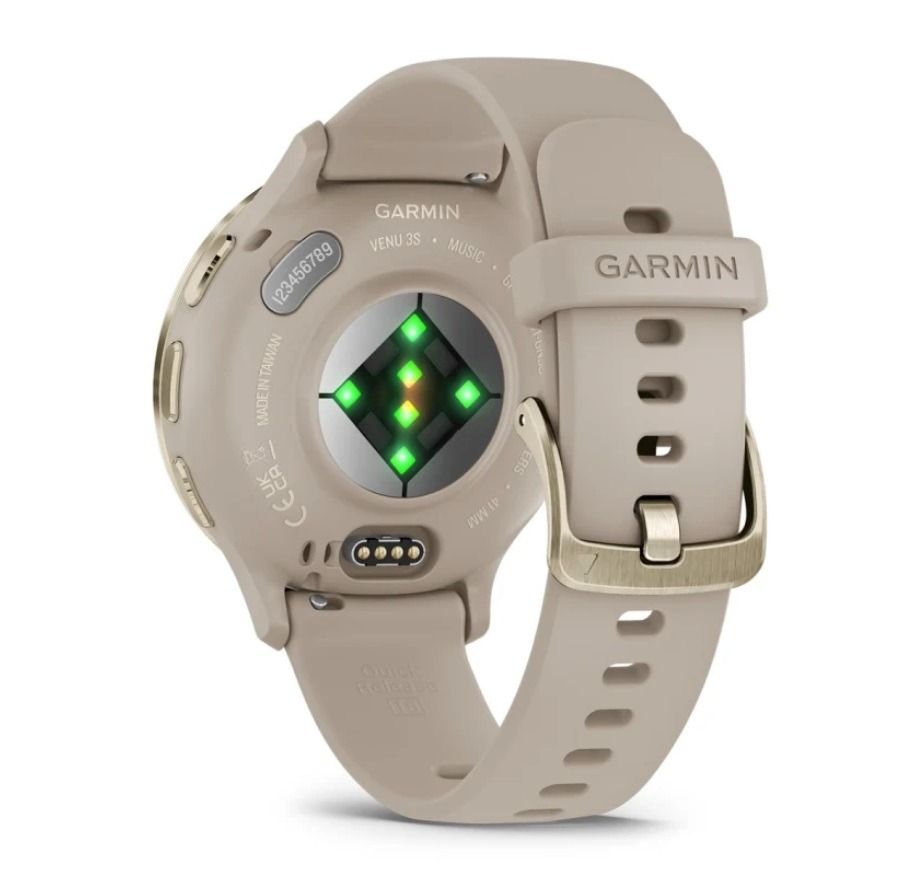 Garmin Venu 3S Soft Gold Stainless Steel Bezel with French Gray Case and Silicone Band