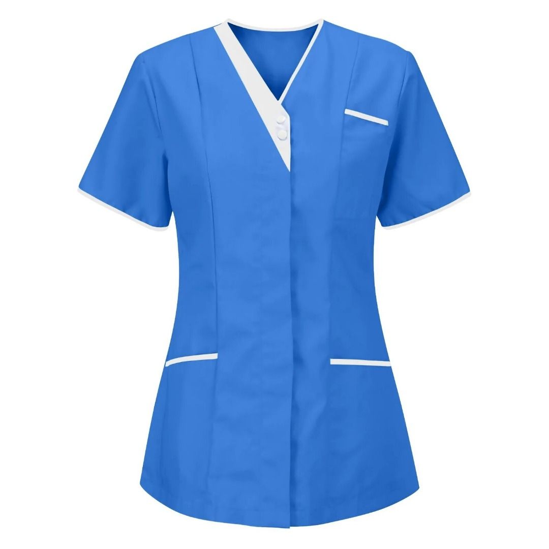 Healthcare Nurse Tunic Women Solid Pocket Scrub Tops Short Sleeve