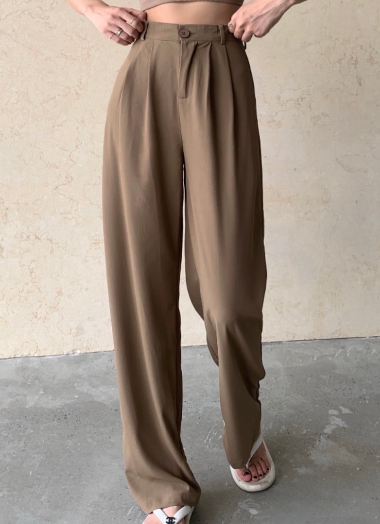 High Waist Wide Leg Khaki Pants/Trousers, Women's Fashion, Bottoms ...