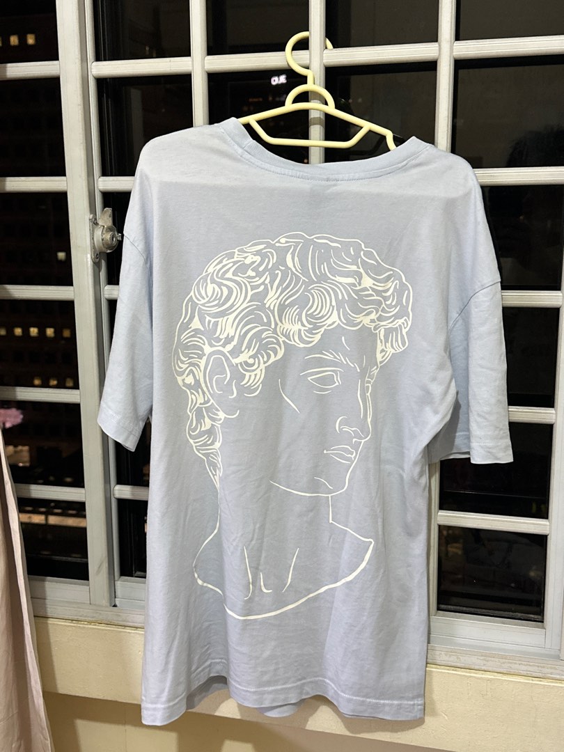 H M Greek God Blue White Tshirt Men s Fashion Tops Sets