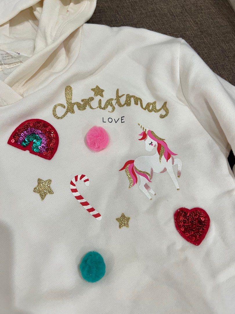 H M hoodie Christmas Sweater Unicorn 3 5 years old Babies Kids Babies Kids Fashion on Carousell