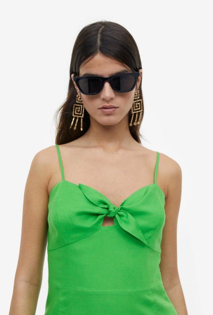 lime green knitted dress Flared dress in pure linen main image 1