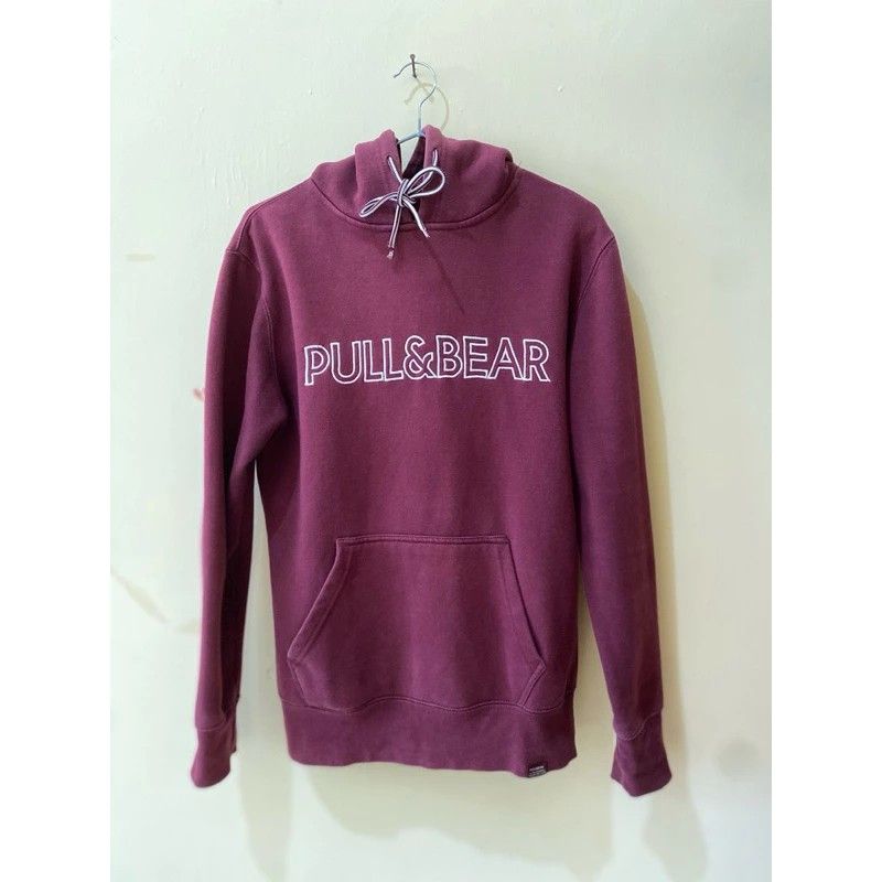 Hoodie Pull and Bear Maroon Fesyen Pria Pakaian Atasan di