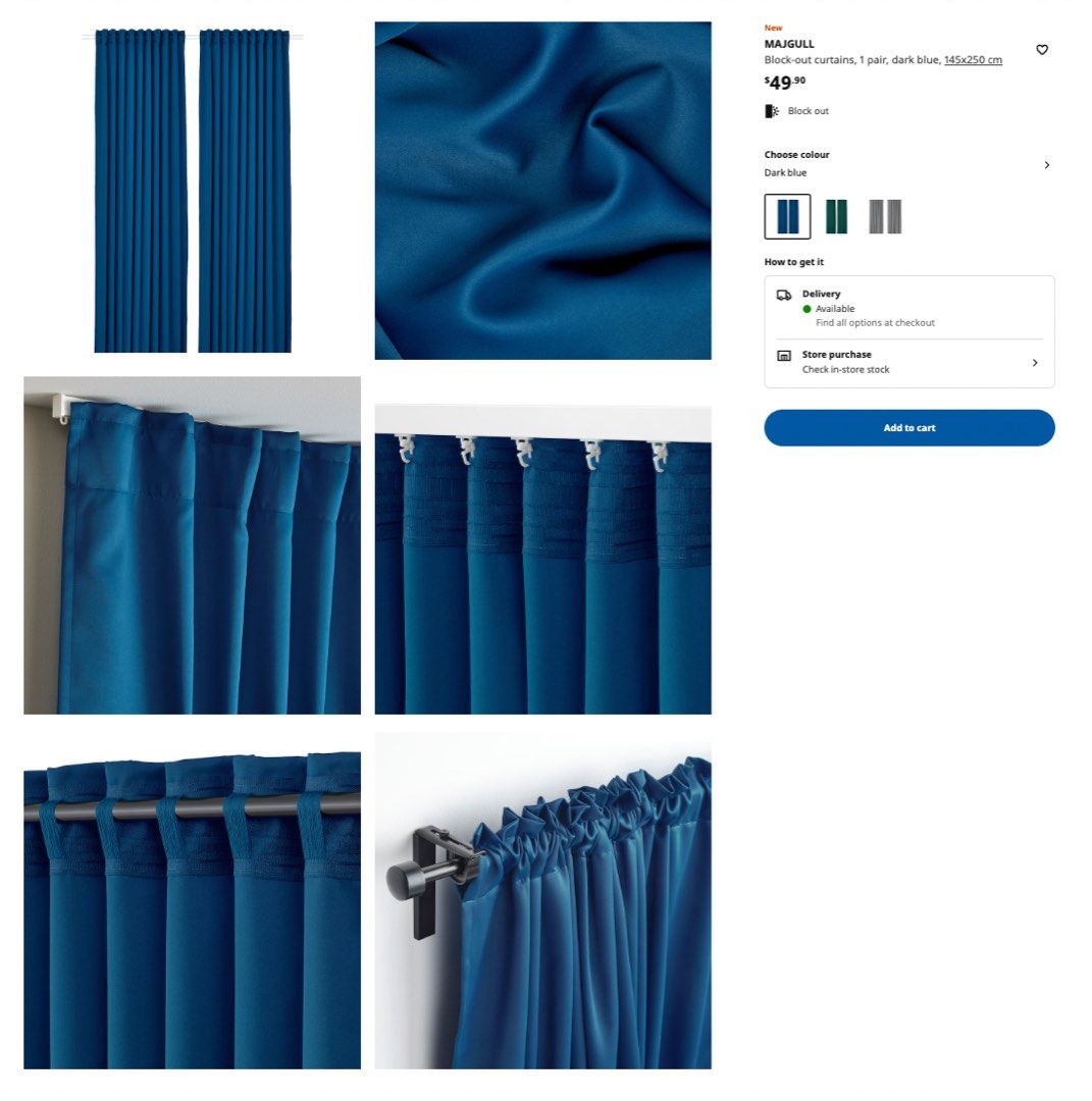 MAJGULL block-out curtains, 1 pair, dark turquoise, 145x250 cm (57x98) -  IKEA