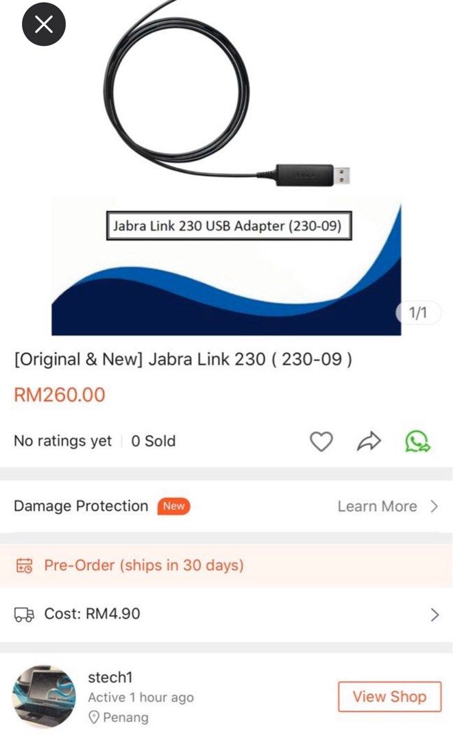 Jabra Link 230 USB Connector Adapter QD Audio Portable Audio
