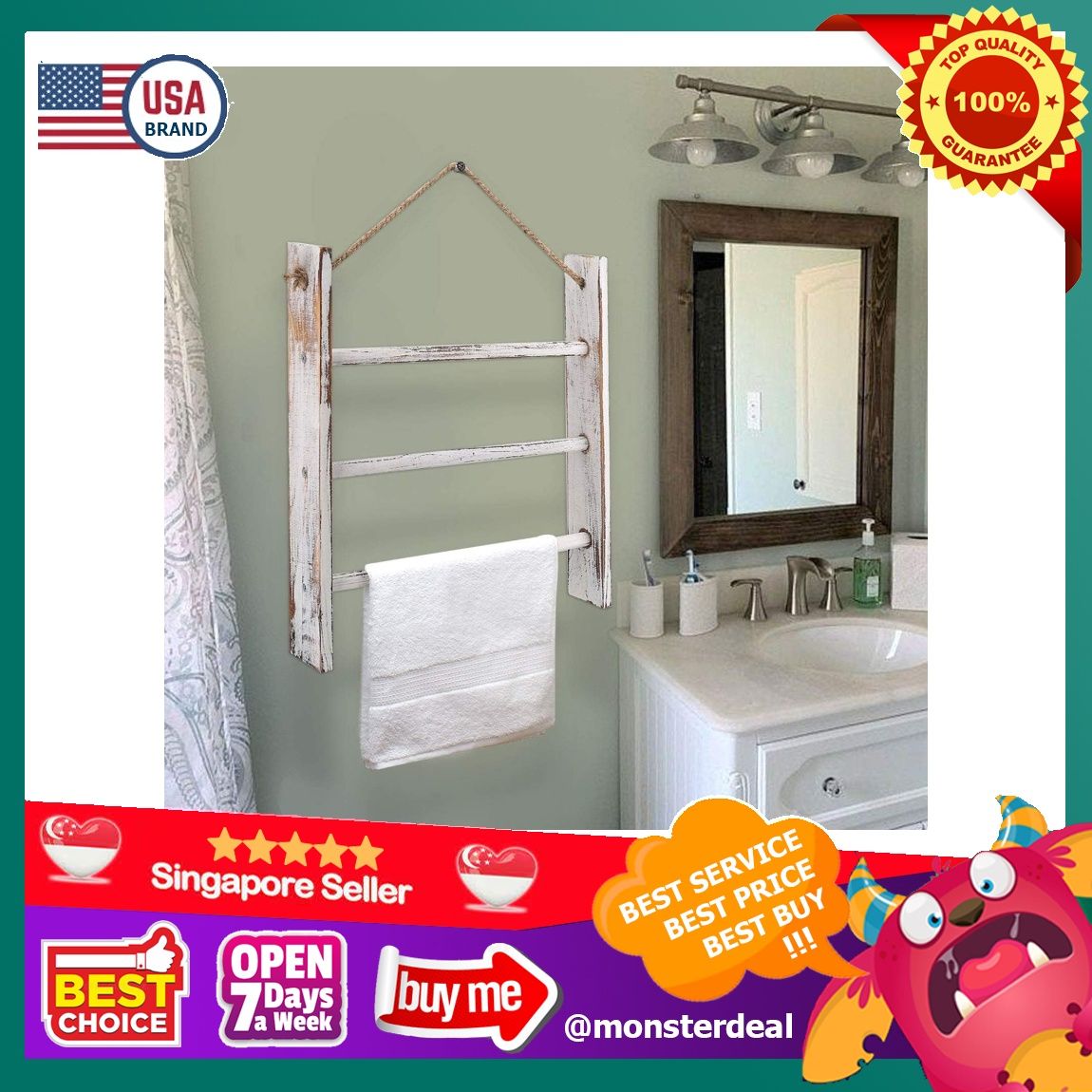 Ladder Hand Towel Rack for Bathroom Blanket Ladders for The Living Room Hanging Blanket Ladder Rustic Decorative Ladder for Blankets Whitewashed