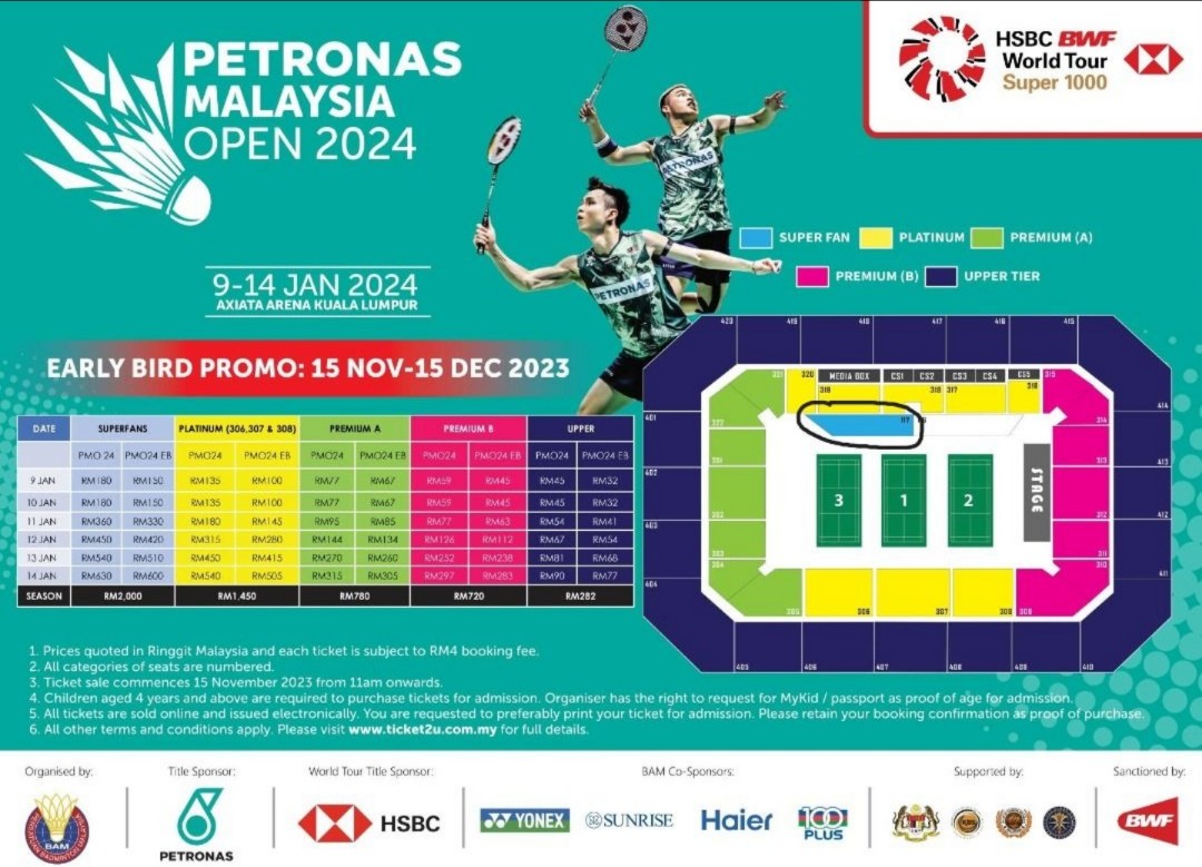 MALAYSIA OPEN 2024 SEMI FINAL TICKET SECTION 117, Tickets & Vouchers