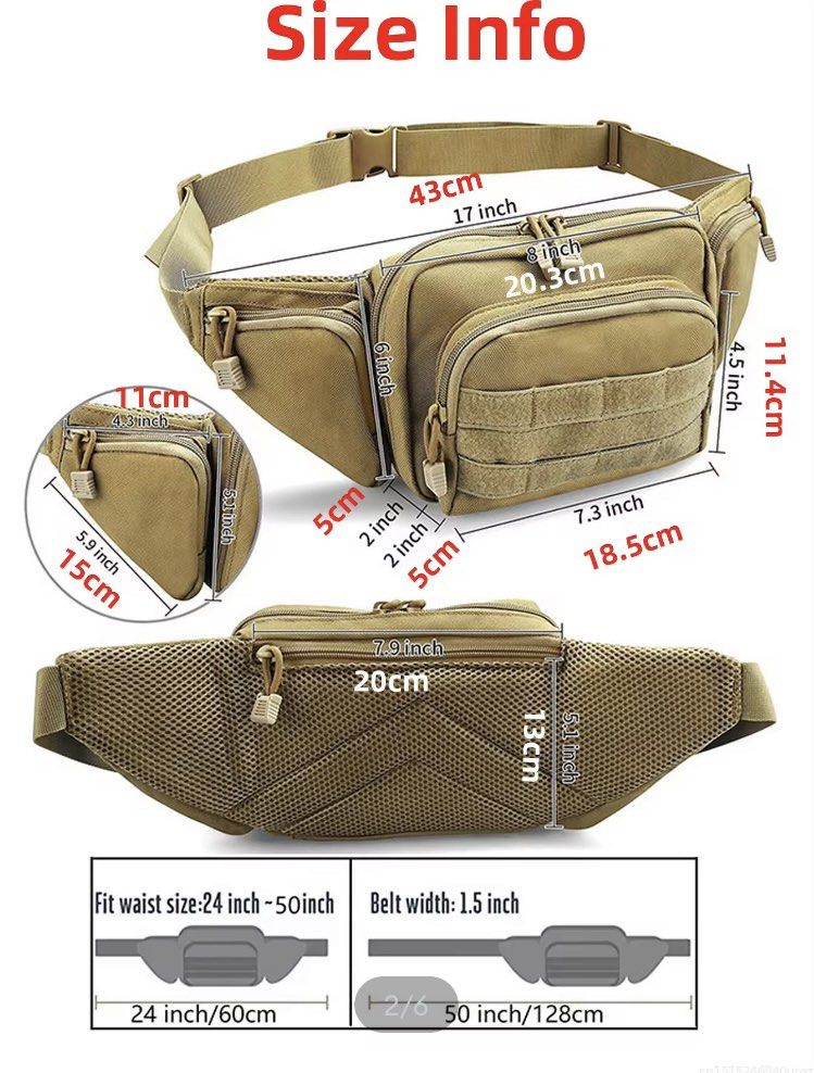 Military waist bag with 3 front compartment Army tactical waist