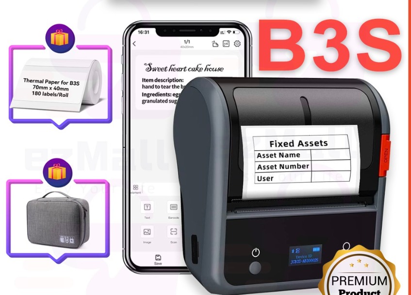 B3S Wireless Bluetooth Portable Inkless Label Maker, Mini Sticker