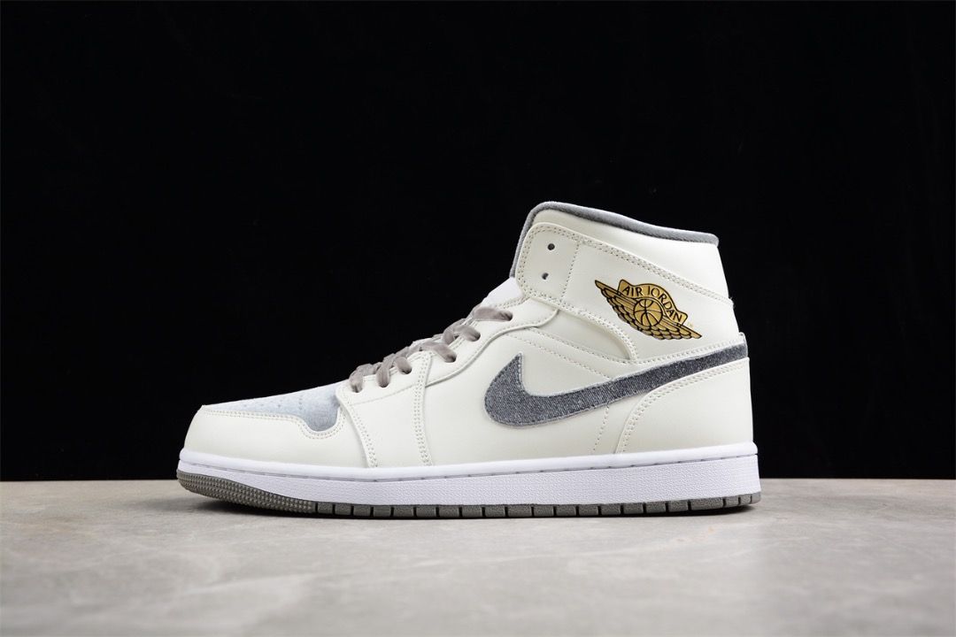 NIKE Air Jordan 1 Mid SE Velvet Toe Beige Grey shoes Euro 36 46