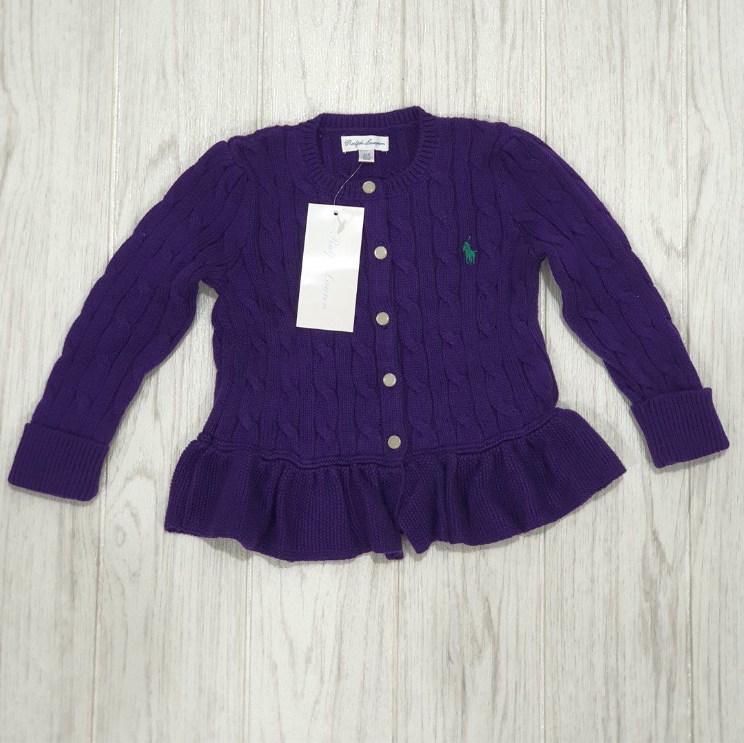 NWT Polo Ralph Lauren Cable Knit Cardigan in Purple for Baby Girl