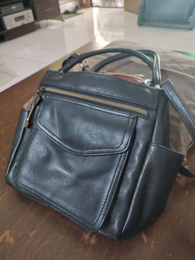 VINTAGE 2 pc Fossil Brown Leather Shoulder Messenger Handbag Bag Purse 75082  | eBay