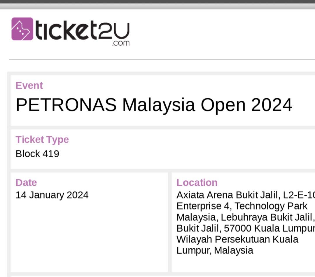 Petronas Malaysia Open 2024 (Final), Tickets & Vouchers, Event Tickets