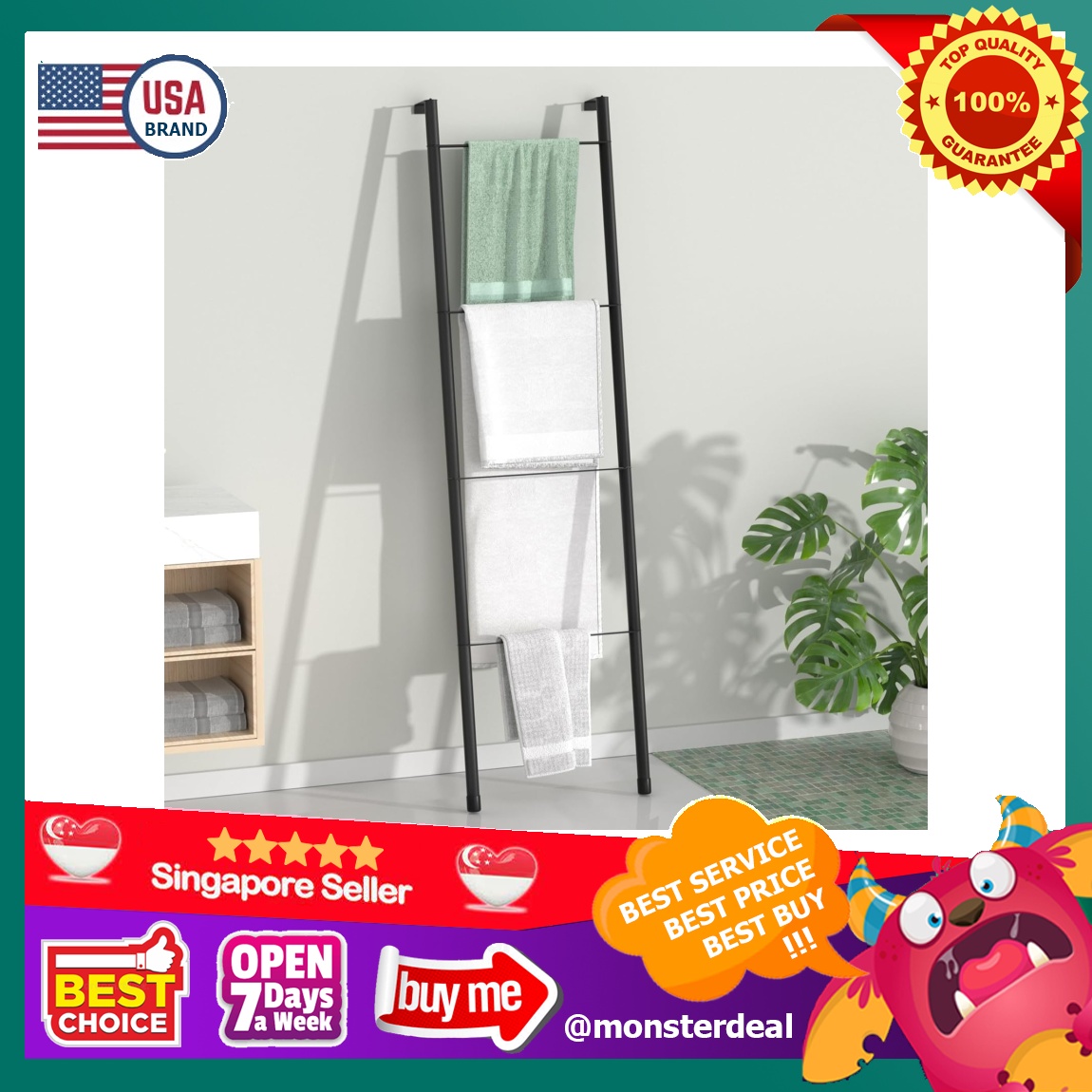 Pickpiff Black Metal Blanket Ladder Free Standing Wall Leaning