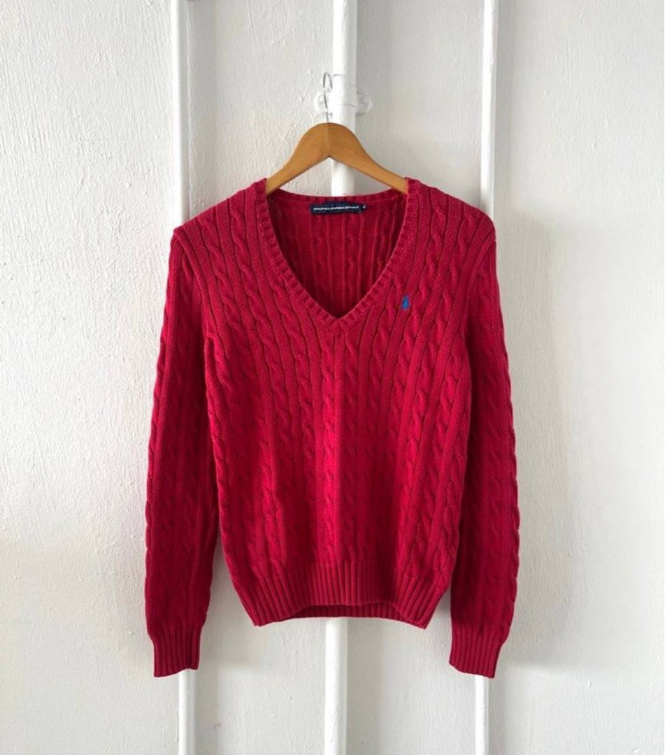 Ralph lauren red v neck sweater hot sale