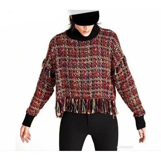 Sweater Zara Tweed Fesyen Wanita Pakaian Wanita Atasan di Carousell