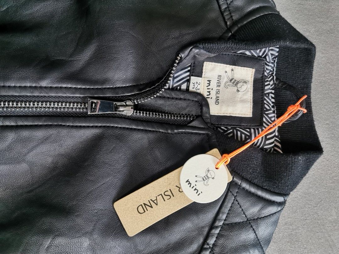 River Island black faux leather bomber jacket