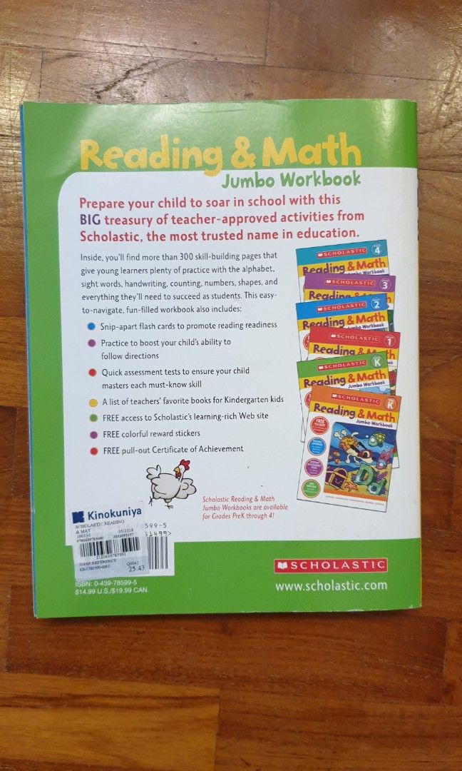 Scholastic Reading and Math Jumbo Workbook Grade K (with tracked