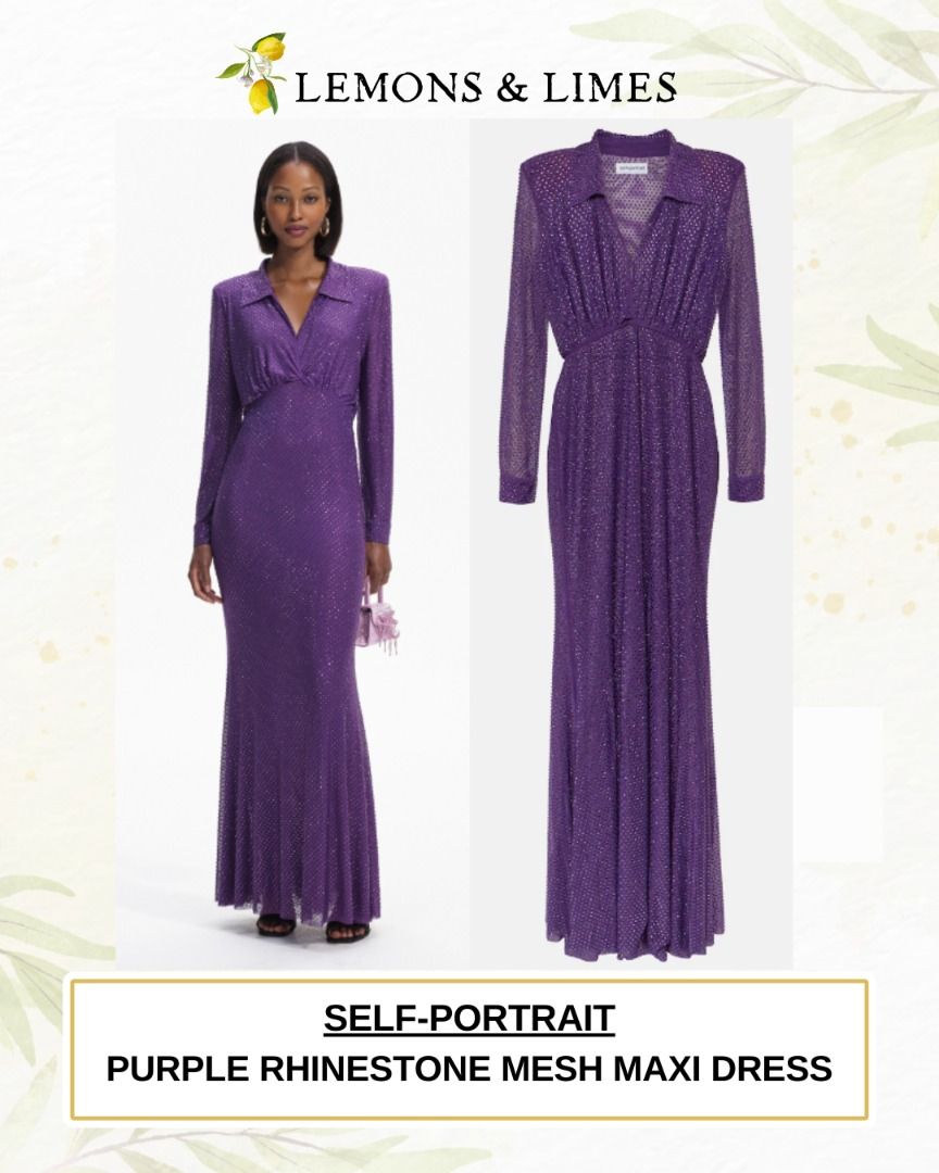 Self-Portrait PURPLE RHINESTONE MESH MAXI DRESS, Women's Fashion