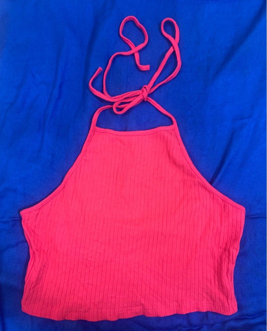 Shein Pink Halter Crop Top (Category: Sleeveless) located in Quezon City. Submitted by TheGoodFind (Listing ID 1278747687, Image 1). Description: - never been worn - color: barbie pink / hot pink - can send dimensions if needed - size large but can fit medium also .