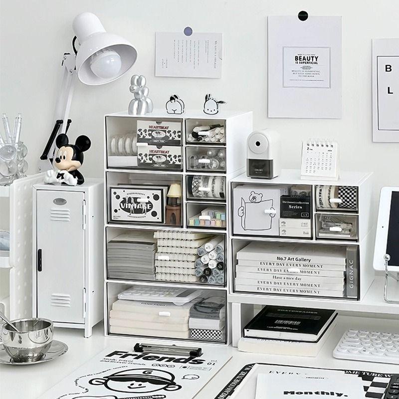 Stackable Desk Drawer Organizer Stationary Organizer (Per PC) (Category: Storage Boxes & Baskets) located in Manila. Submitted by winterbliss (Listing ID 1241435092, Image 2). Description: Available Color: White, Coral Materials: ABS Plastic Size: Regular: L:22.7cm H:4.3cm W:16.5cm Thick: L:22.8cm H:10cm W:16.5cm Weight: ~428g.