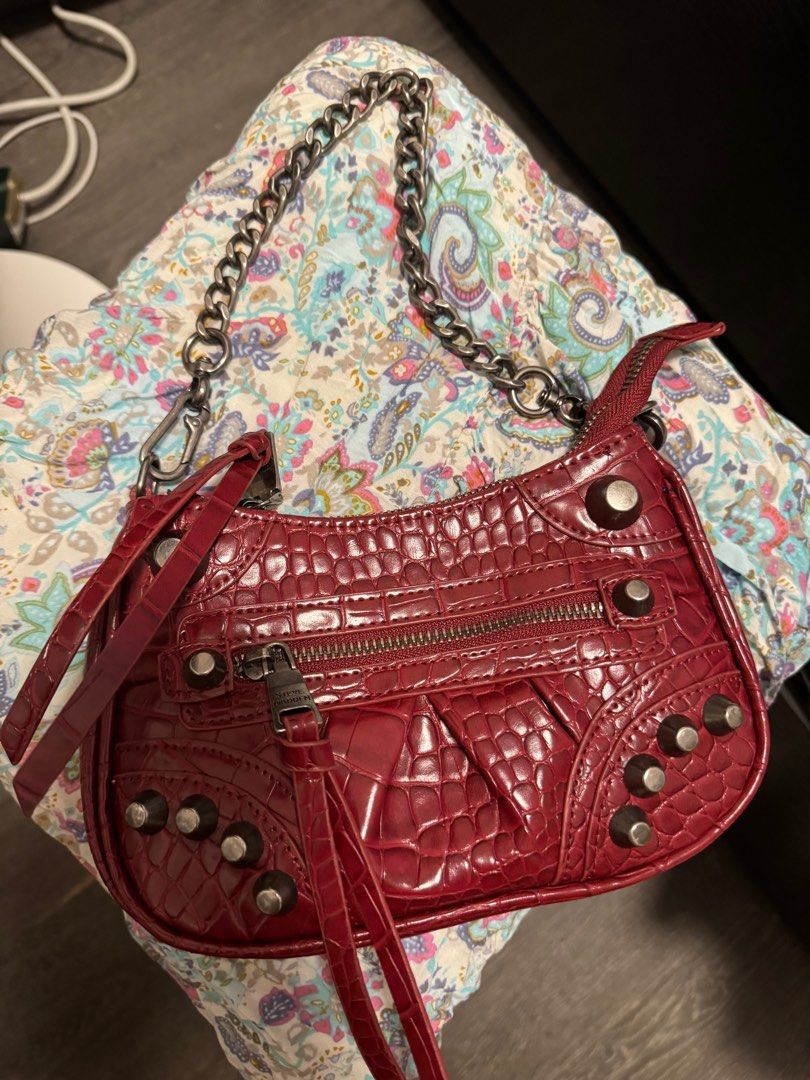 Red cheap studded handbag