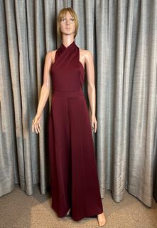 Stretchable Maroon backless Jumpsuit M-L size